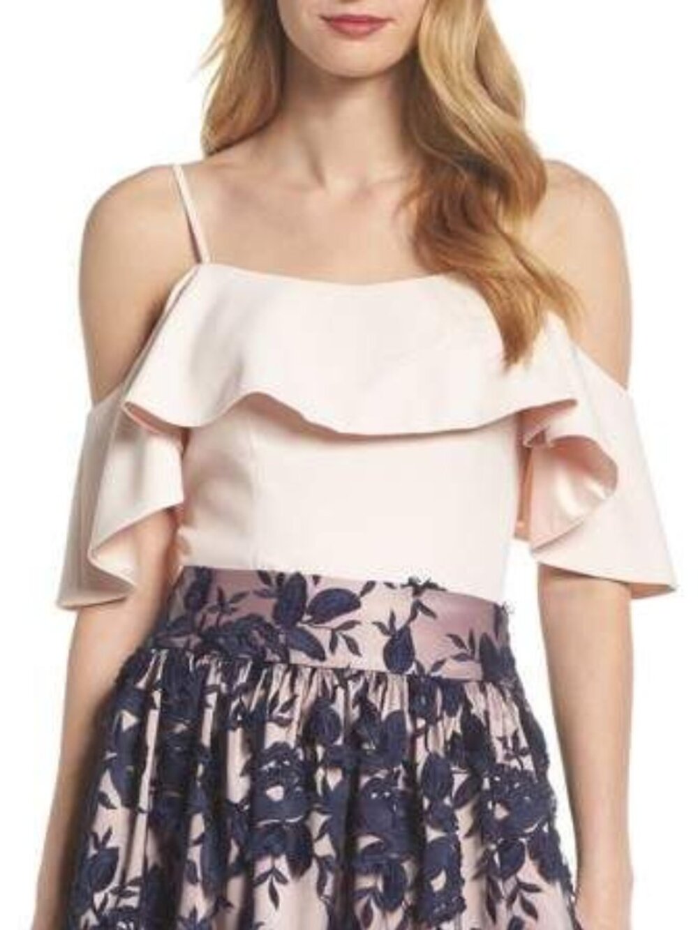 Eliza J Ruffled Cold Shoulder Top Blush Pink 2